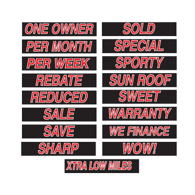 15" Red, Black & White Adhesive Windshield Slogans