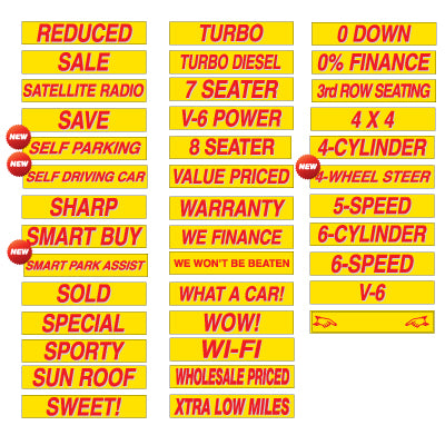 15" Yellow & Red Adhesive Windshield Slogans