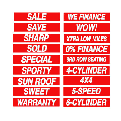 15" White & Red Windshield Slogans
