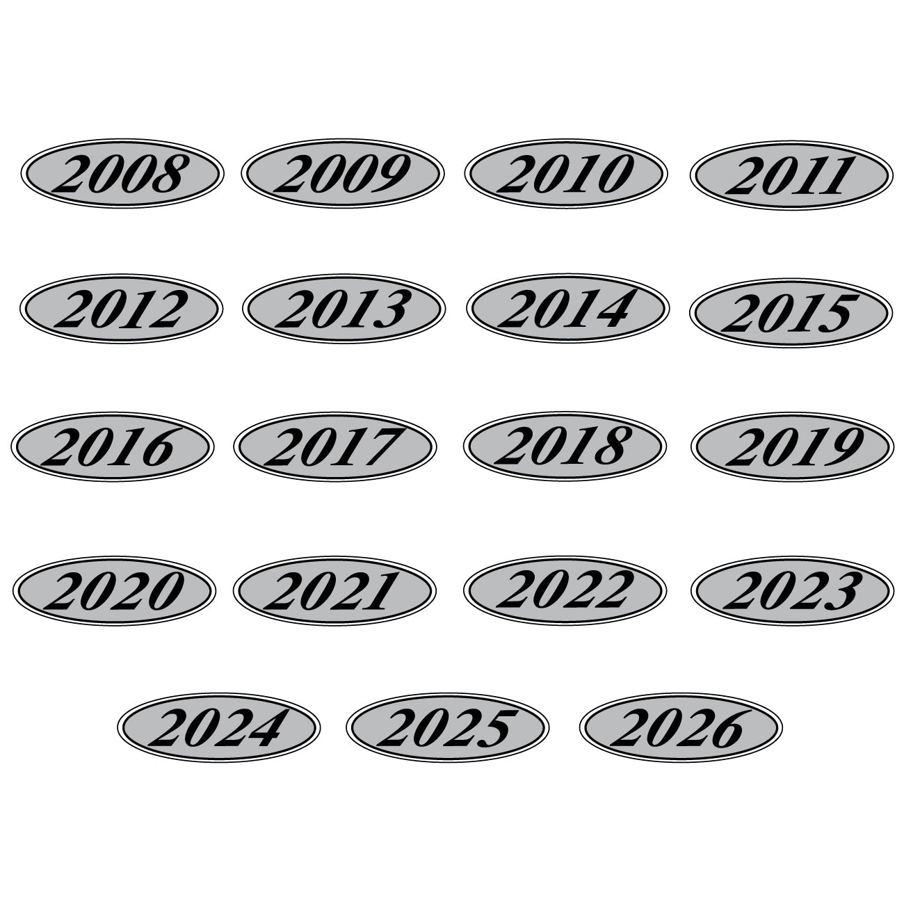 Silver & Black E-Z Oval Year Model Signs