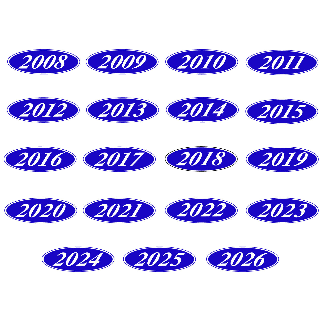 White and Blue E-Z Oval Year Model Signs