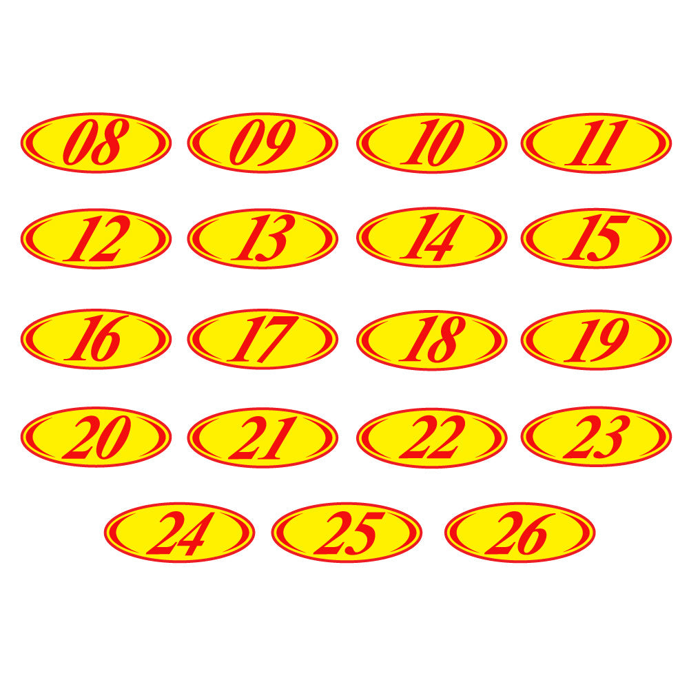 Red & Yellow Two Digit Oval Year Model Signs