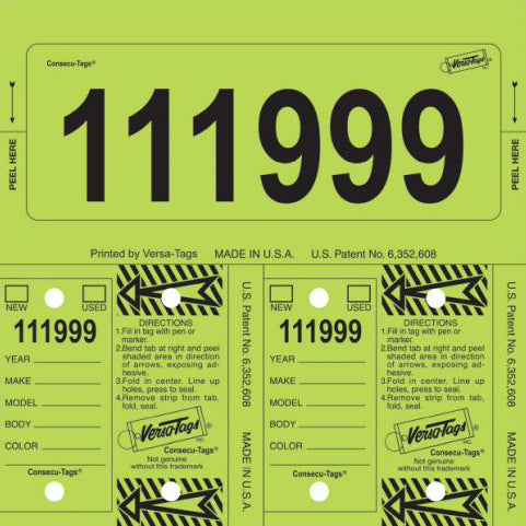 Light Green Consecu-Tags Key Tags by Versa Tags (125 Pack)