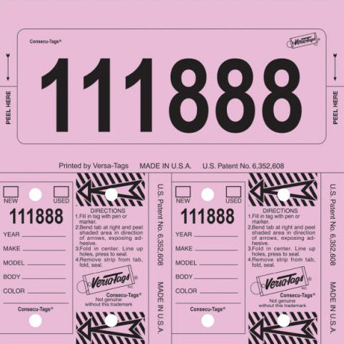 Pink Consecu-Tags Key Tags by Versa Tags (125 Pack)