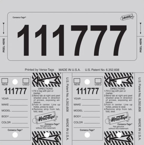 Grey Consecu-Tags Key Tags by Versa Tags (125 Pack)