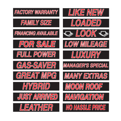 15" Red, Black & White Adhesive Windshield Slogans