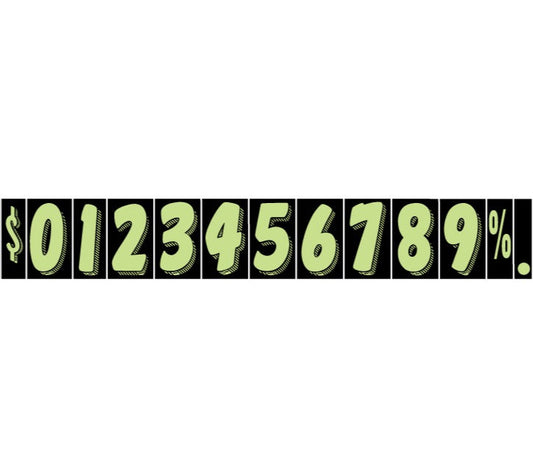 7 1/2" Neon Green Adhesive Windshield Numbers for car lots