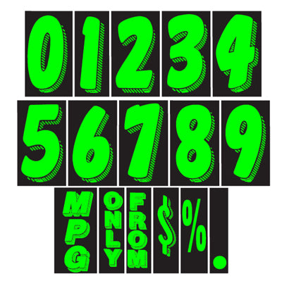 11 1/2" Super Size Neon Green Number Stickers (per Dozen)