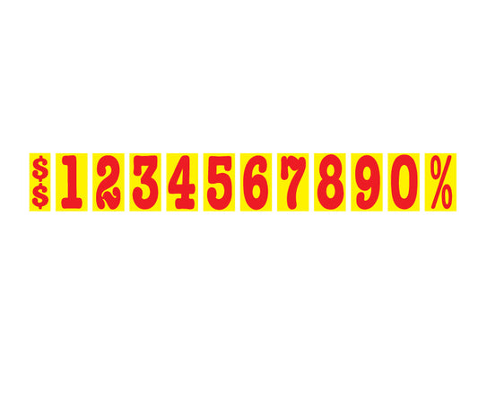 5 1/2" Red & Yellow Mid-Size Windshield Numbers for car lots