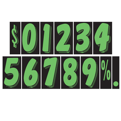 7 1/2" Green & Black Windshield Numbers Kit (20 doz) for car lots