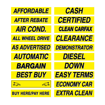 15" Yellow & Black Adhesive Windshield Slogans