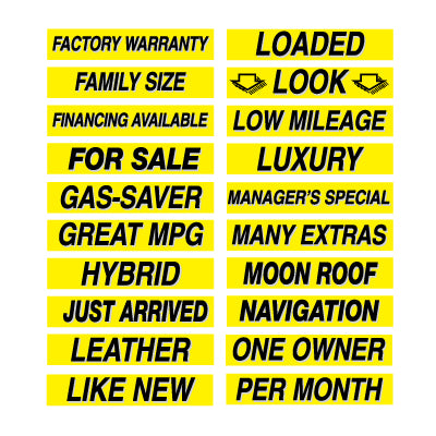 15" Yellow & Black Adhesive Windshield Slogans