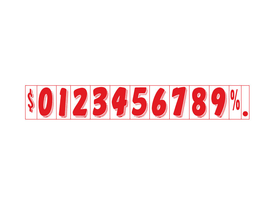 7 1/2" Red & White Adhesive Windshield Numbers for car lots