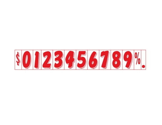 7 1/2" Red & White Adhesive Windshield Numbers for car lots