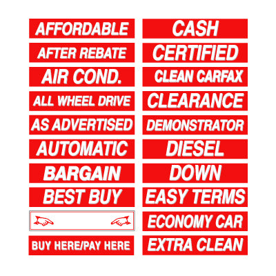 15" White & Red Windshield Slogans