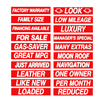 15" White & Red Windshield Slogans
