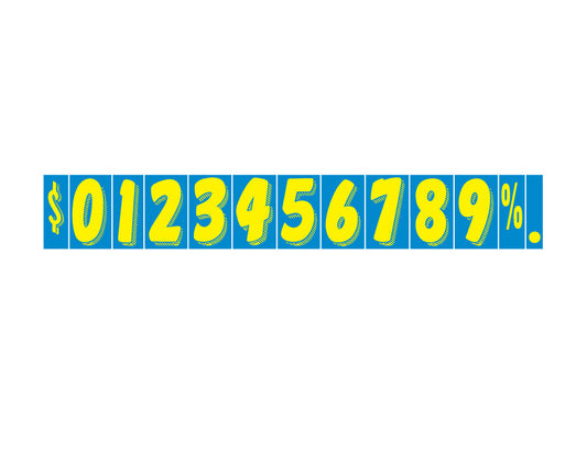 7 1/2" Yellow & Blue Adhesive Windshield Numbers for car lots