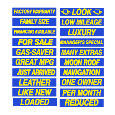 15" Blue & Yellow Adhesive Windshield Slogans