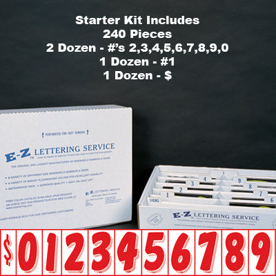 7 1/2" Red & White Windshield Numbers Kit (20 doz) for car lots