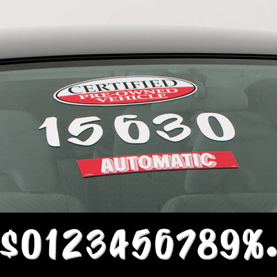 White Sign Painter Adhesive Windshied Numbers
