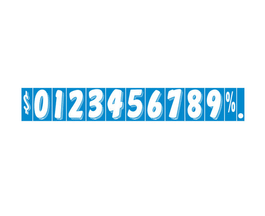 7 1/2" White & Blue Adhesive Windshield Numbers for car lots