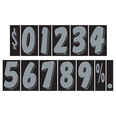 7 1/2" Silver & Black Windshield Numbers Kit (20 doz) for car lots
