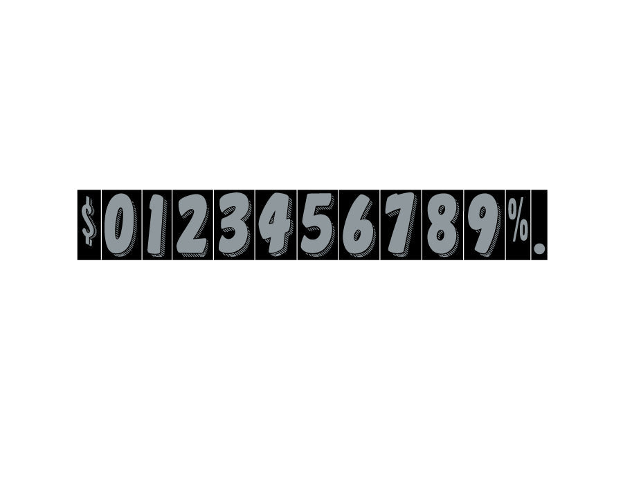 7 1/2" Silver & Black Adhesive Windshield Numbers for car lots