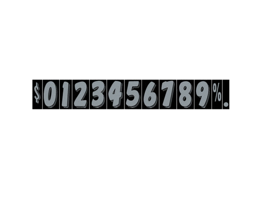 7 1/2" Silver & Black Adhesive Windshield Numbers for car lots