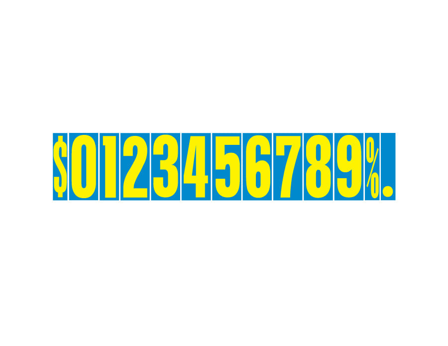 9 1/2" Yellow & Blue Adhesive Windshield Numbers for car lots