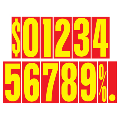 Yellow & Red 9 1/2" Windsheild Numbers Kit (20 doz)