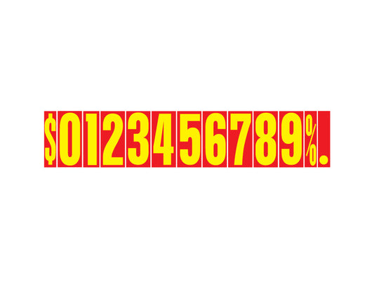 9 1/2" Yellow & Red Adhesive Windshield Numbers for car lots