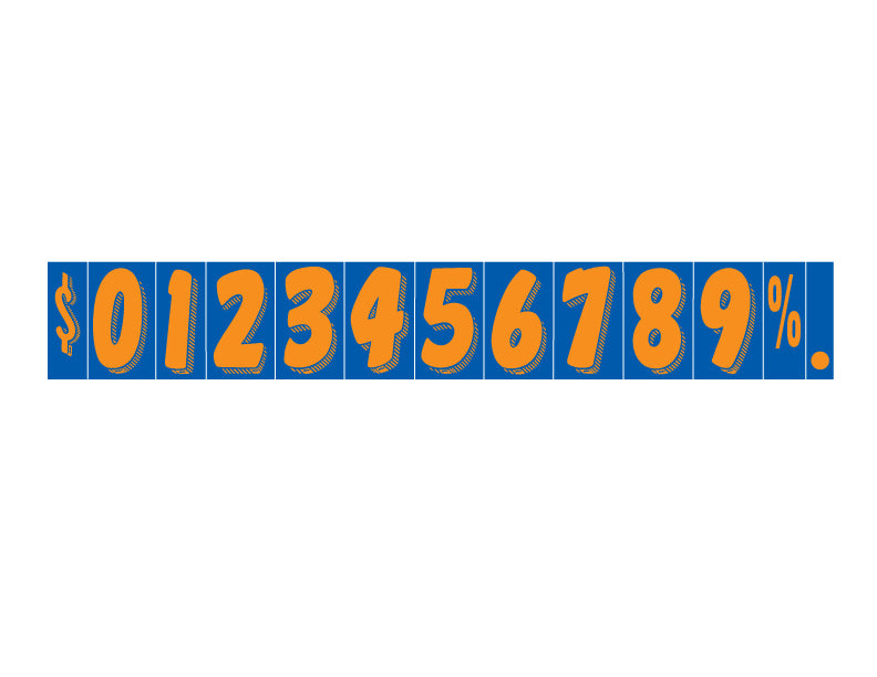 7 1/2" Fluorescent Orange and Blue Adhesive Windshield Numbers for car lots