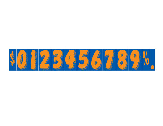 7 1/2" Fluorescent Orange and Blue Adhesive Windshield Numbers for car lots