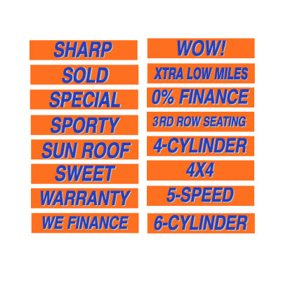 15" Fluorescent Blue and Orange Adhesive Windshield Slogans