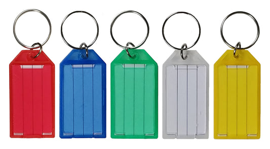Plastic Key Tags with Split Ring & Label Window (100 Pack)