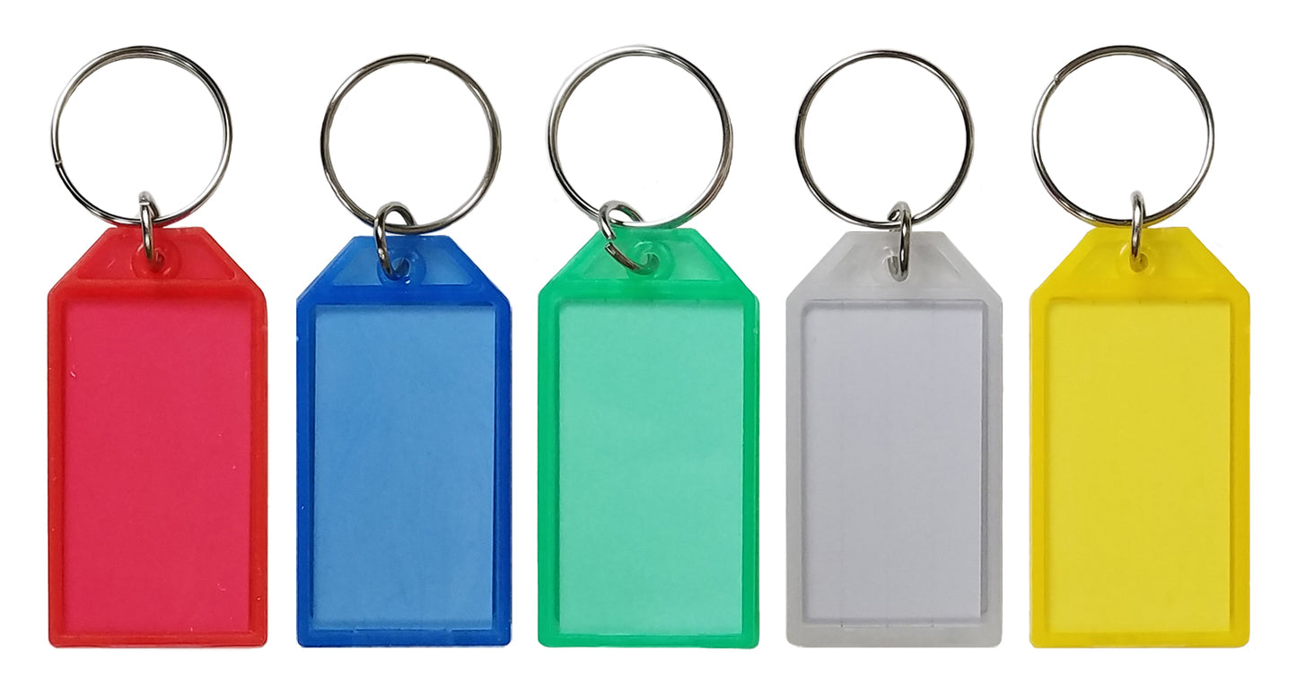 Plastic Key Tags with Split Ring & Label Window (100 Pack)