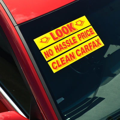 15" Yellow & Red Adhesive Windshield Slogans