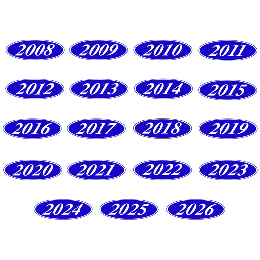 White and Blue E-Z Oval Year Model Signs