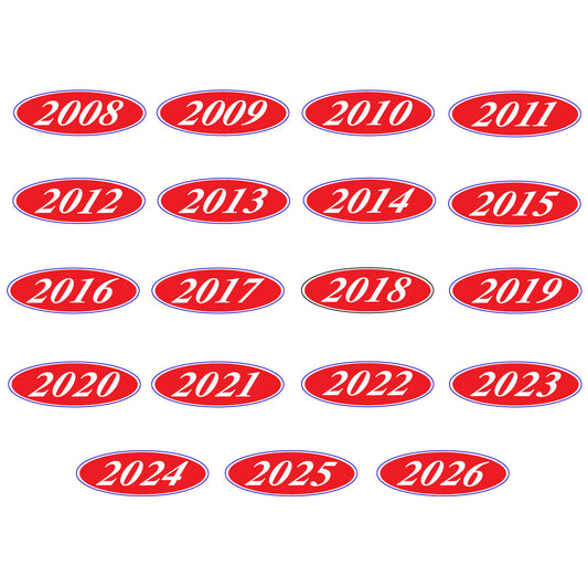 White and Red E-Z Oval Year Model Signs