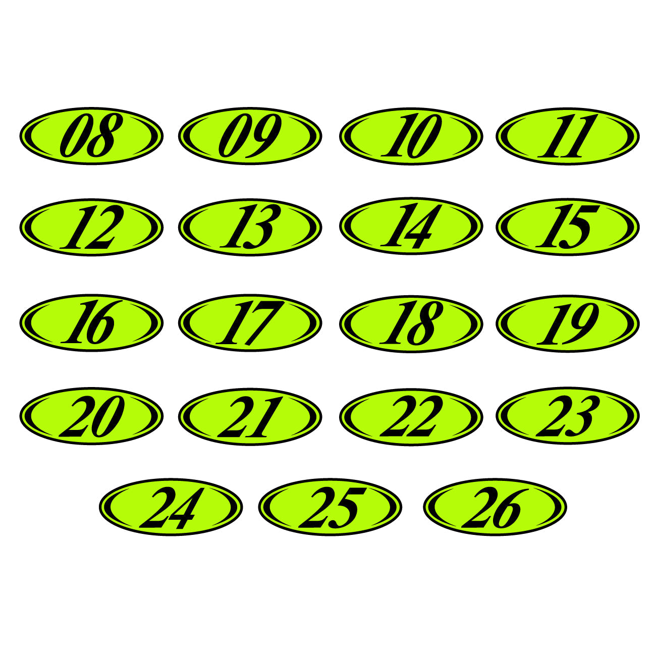 Neon & Black Two Digit Oval Year Model Signs