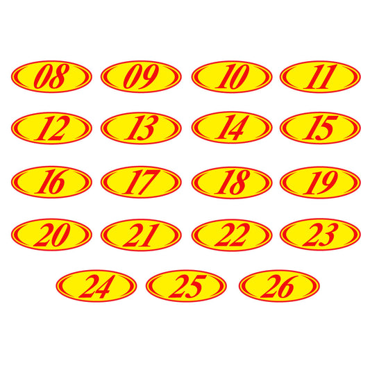 Red & Yellow Two Digit Oval Year Model Signs