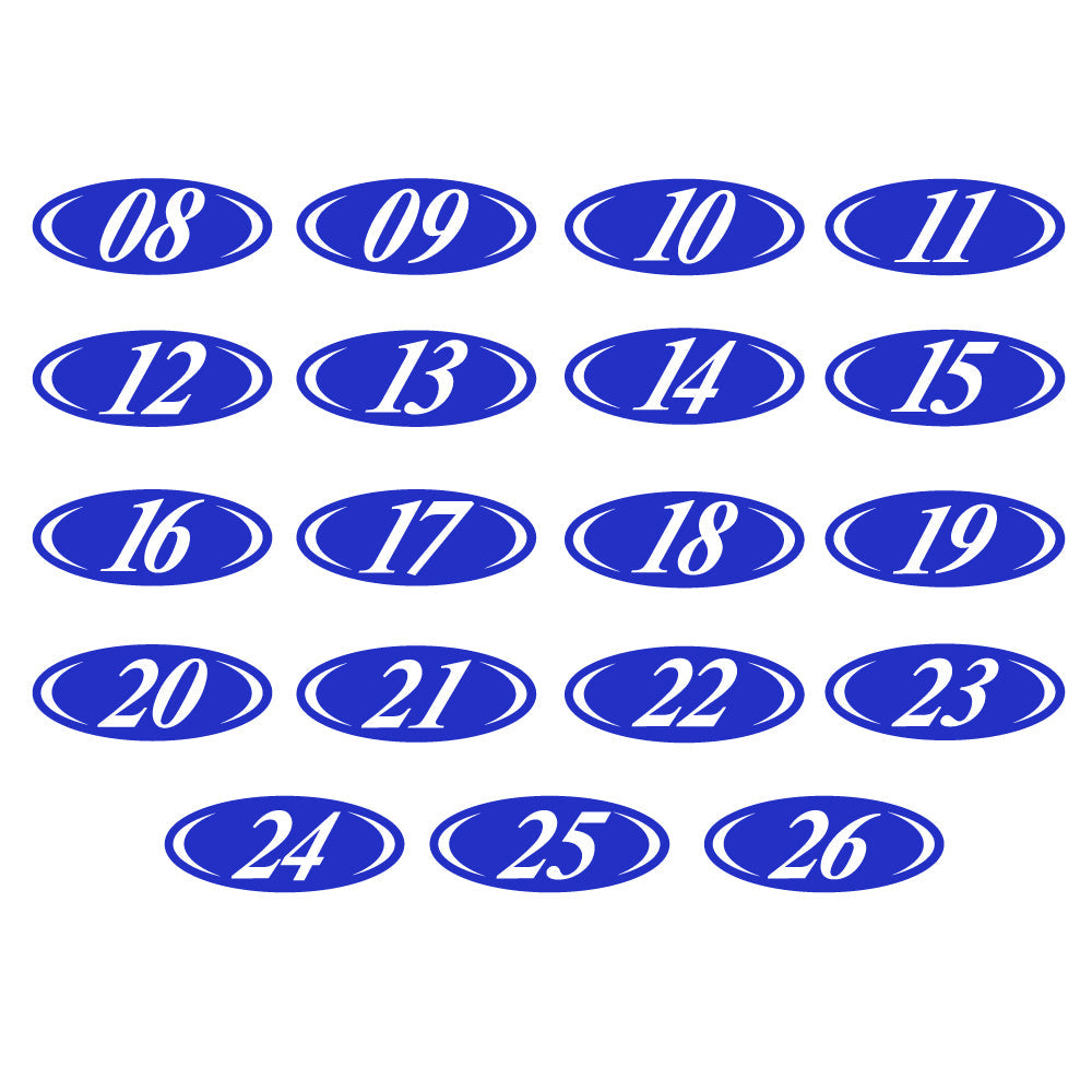 White & Blue Two Digit Oval Year Model Signs