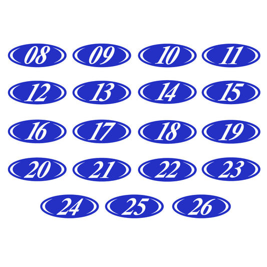 White & Blue Two Digit Oval Year Model Signs