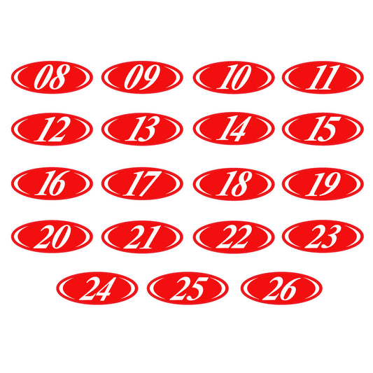 White & Red Two Digit Oval Year Model Signs