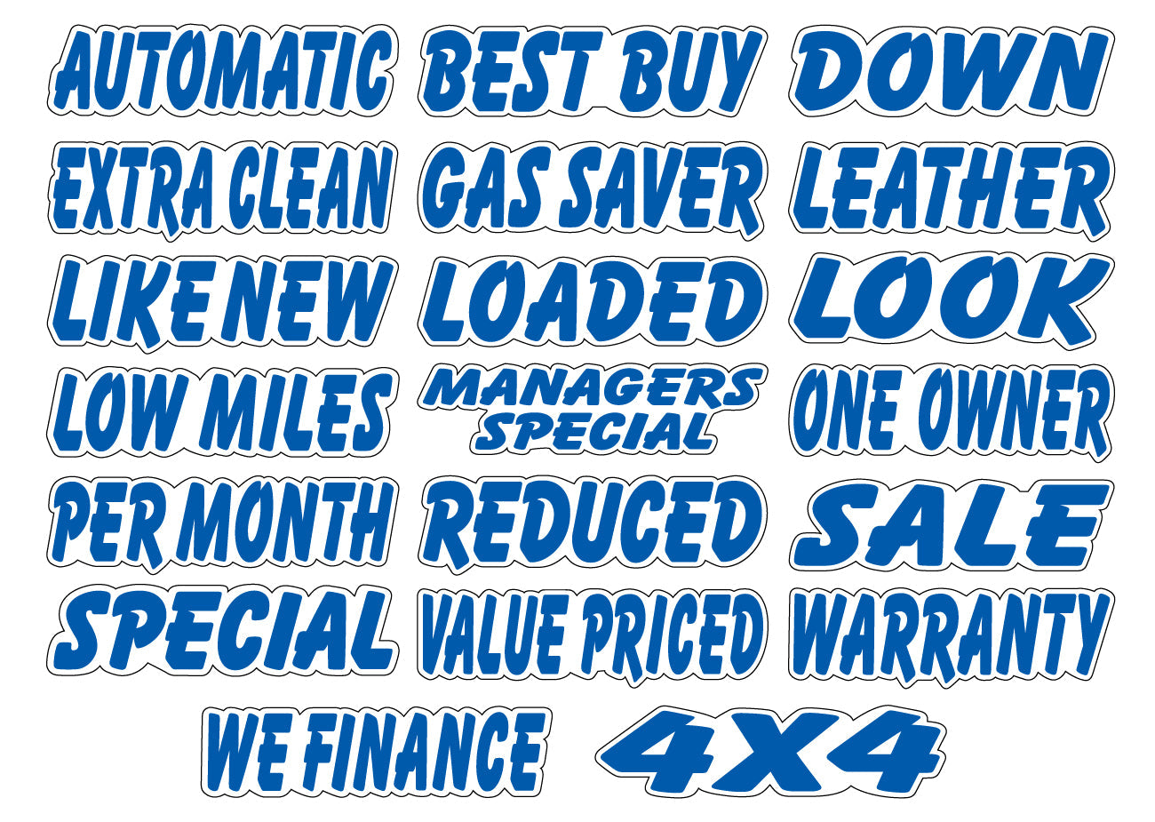 Blue & White Die Cut Slogans