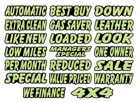 Neon Green Die Cut Slogans