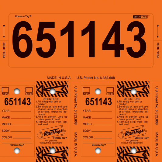 Orange Consecu-Tags Key Tags by Versa Tags (125 Pack)