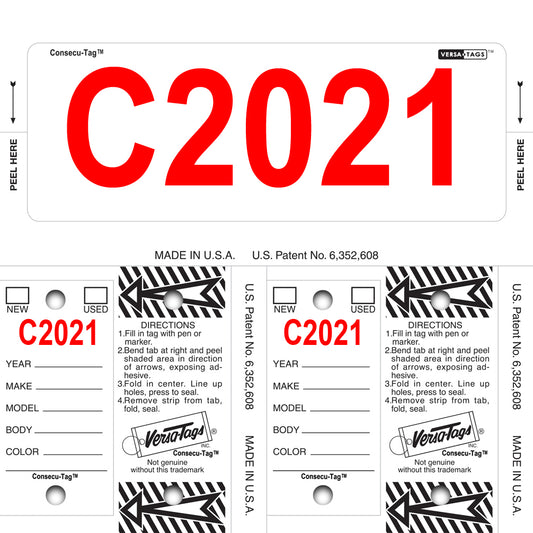 White w/ Red Print Consecu-Tags Key Tags by Versa Tags (125 Pack)