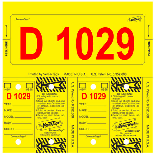 Yellow w/ Red Print Consecu-Tags Key Tags by Versa Tags (125 Pack) Multi Color